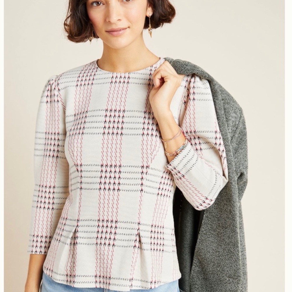 NWT Anthropologie New Dolan Left Coast Structured Plaid S Neutral Motif